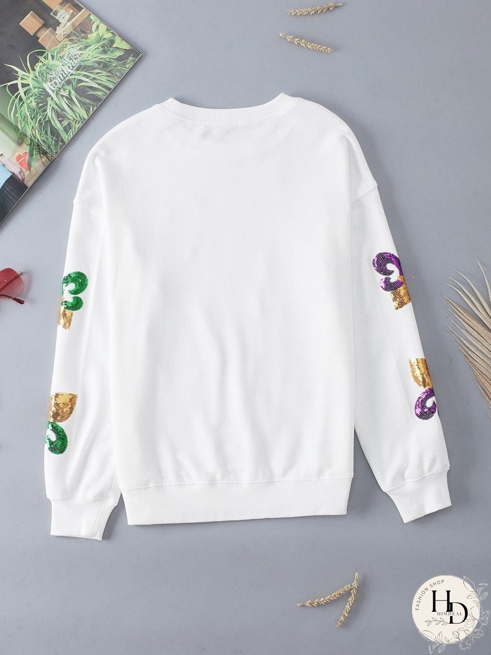 White Carnival Sparkle Graphic Crew Neck Sweatshirt
