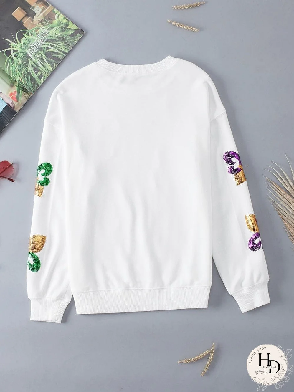 White Carnival Sparkle Graphic Crew Neck Sweatshirt