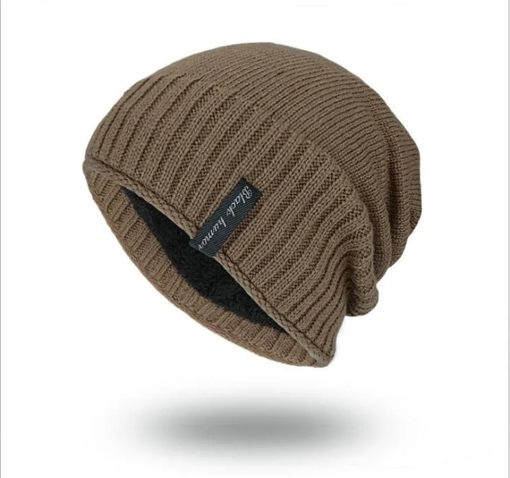 Men Solid Color Stripe Knitted Skullies Beanie Cap Earmuffs Warm Outdoor Casual Hats