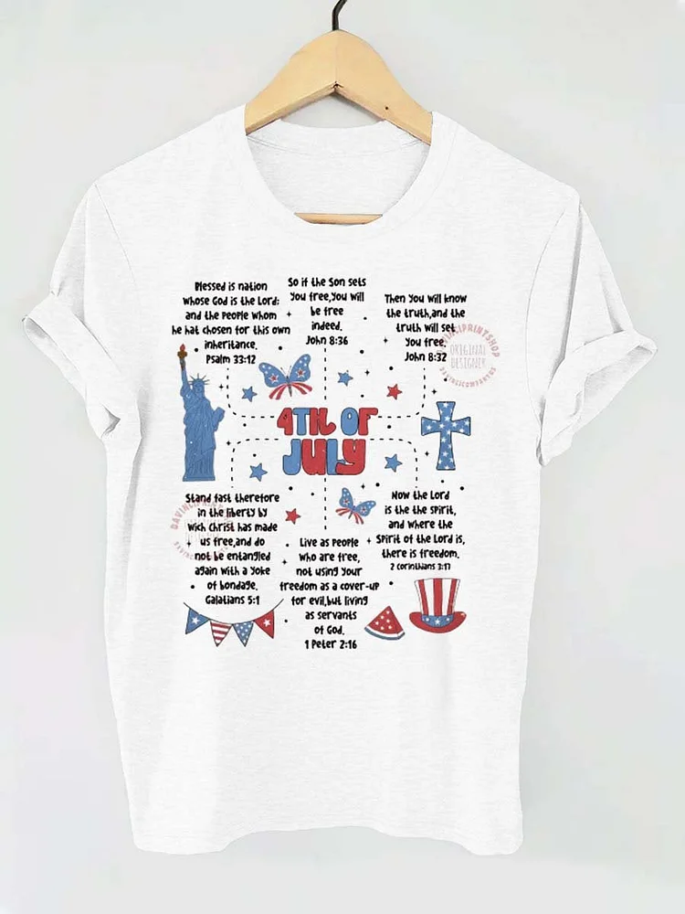 Independence Day Happy 4th Of July Letter Print T-shirt