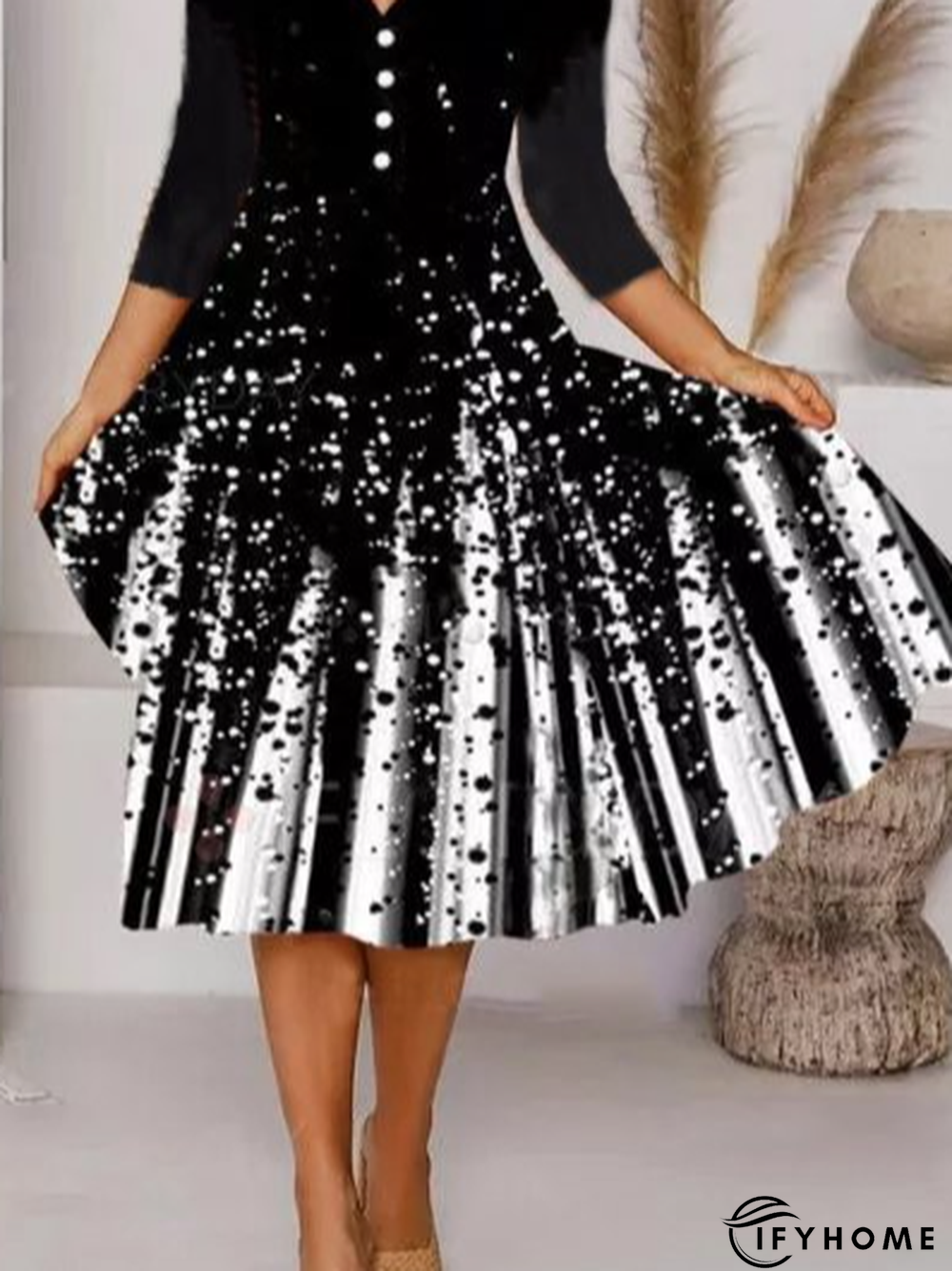 3/4 Sleeve Casual V Neck Knitting Dress | IFYHOME