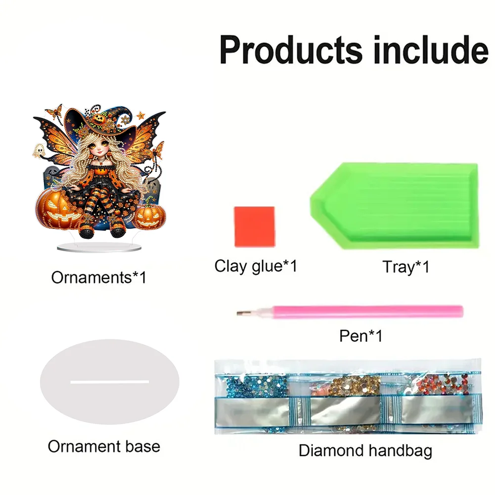 DIY Halloween Witch Acrylic Special Shaped Table Top Diamond Painting Ornament Kits