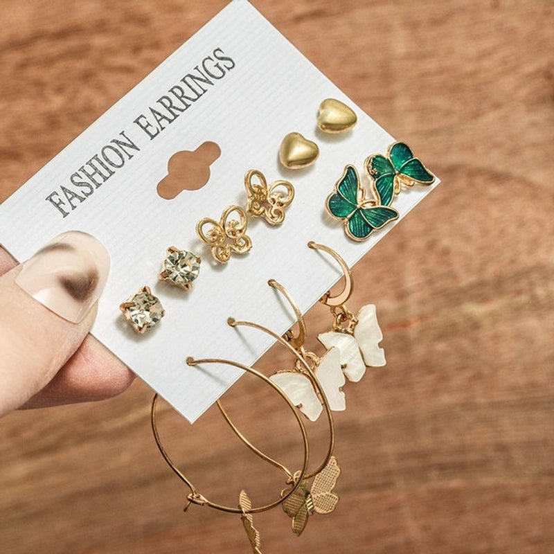 Hot Sale Retro Gold Geometric Ladies Earrings Set Fashion Pearl Earrings Earrings Diamond