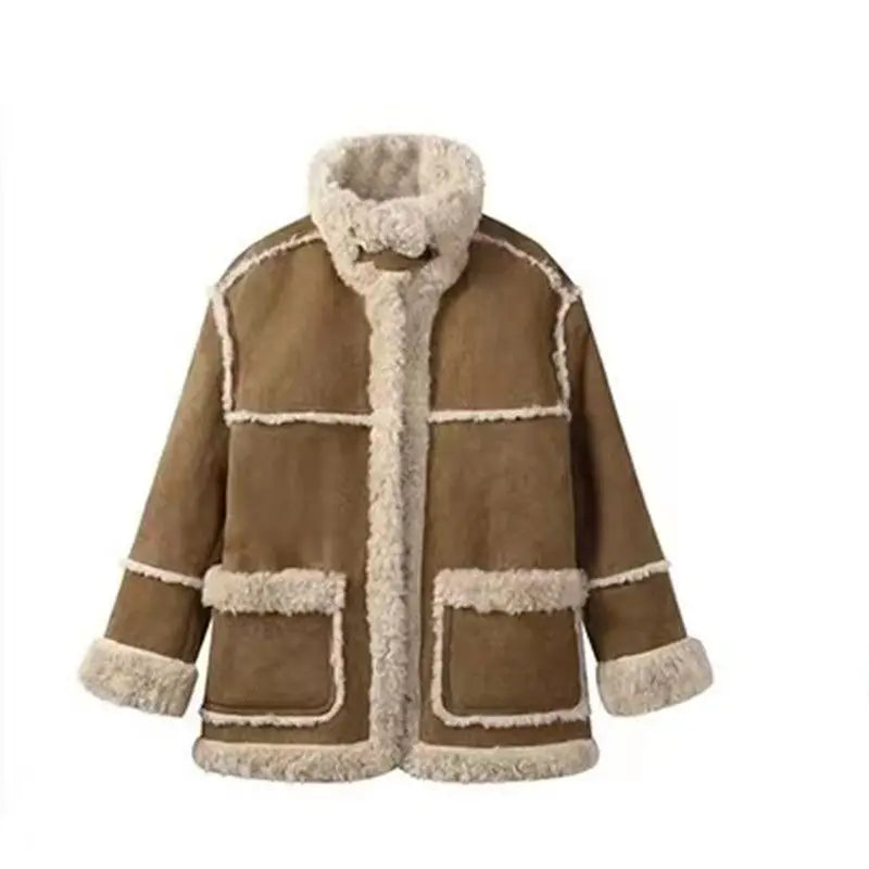 Aiertu Winter Warm Overcoats Women Outwear Casual Y2k Office Lady Vintage Faux Fur Wool Coat Ladies Korean Fashion Khaki Jackets Chic Aiertu
