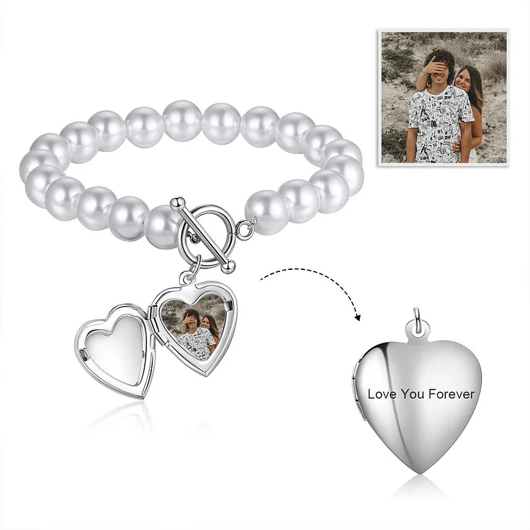 Personalized Heart Photo Locket Bracelet Custom Photo Bracelet Gifts For Her
