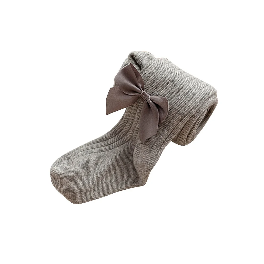 Kids Infant Baby Girls Cute Bowknot Pantyhose Kids Baby Girls Fashion Solid Ribbed Tights for Party Daily Wear 6M-12Years