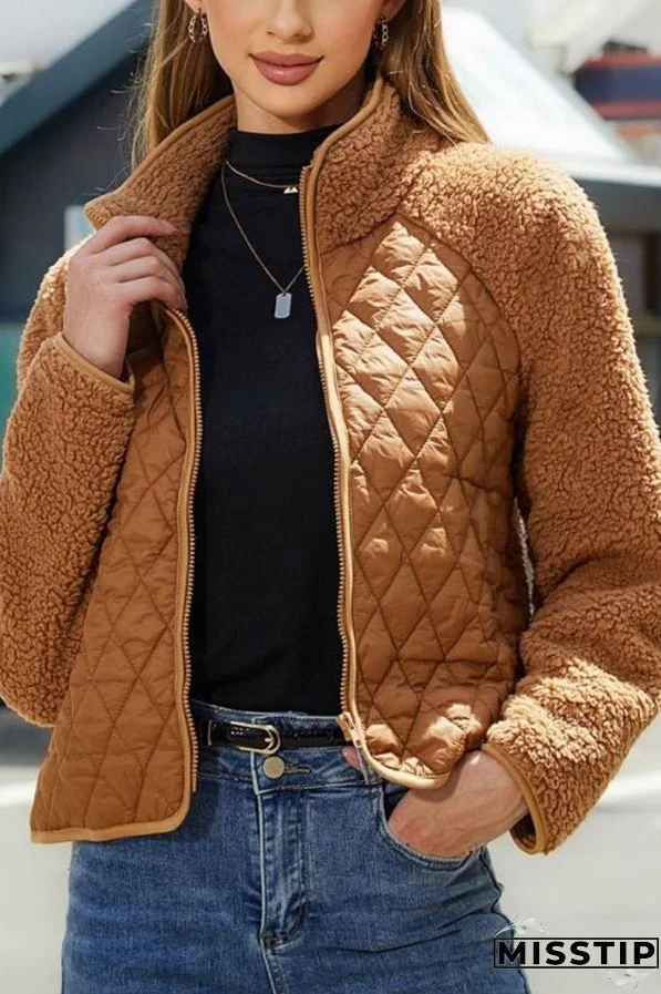 Plush paneled zipped long-sleeve jacket