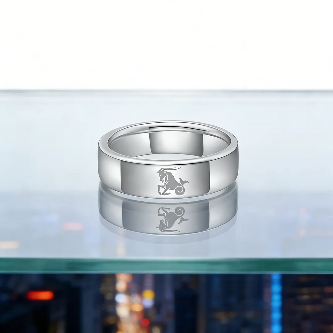 Men Women Sliver Capricorn Tungsten Carbide Rings Couple Wedding Band Flat Comfort Fit 4MM 6MM 8MM Width