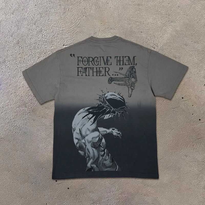 Unisex Forgive Them,Father Print Ombre Acid Washed T-shirt