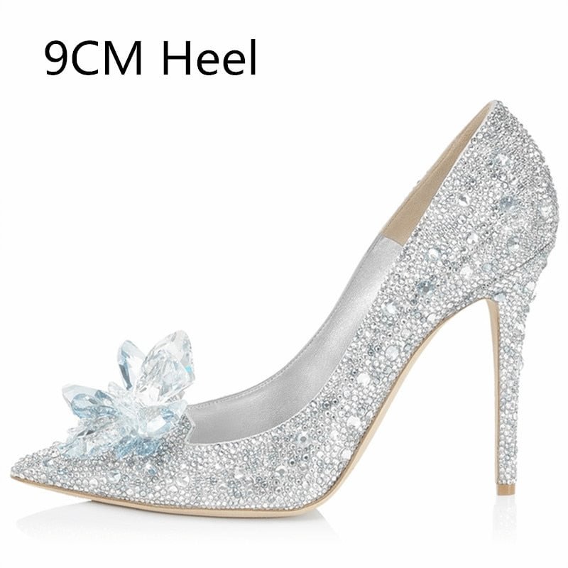 2020 Newest Rhinestone High Heels Cinderella Shoes Women Pumps Pointed toe Woman Crystal Party Wedding Shoes 5cm/7cm/9cm heels