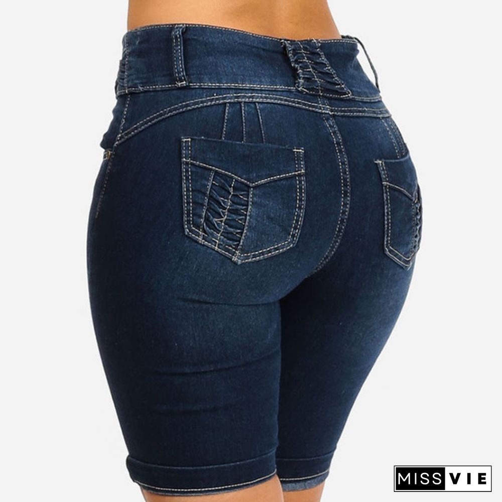 Summer Women Fashion Short Denim Pants Casual Slim Fit Short Pants Ladie Skinny Shorts Plus Size Blue Jean Leggings S-5XL