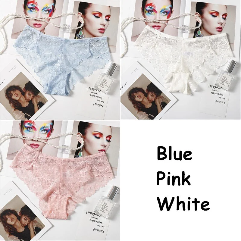 3PCS Sexy Lace Panties Solid Soft Breathable Briefs Seamless Women Underwear Ladies Panty Transparent Tempting Low-Rise Lingerie