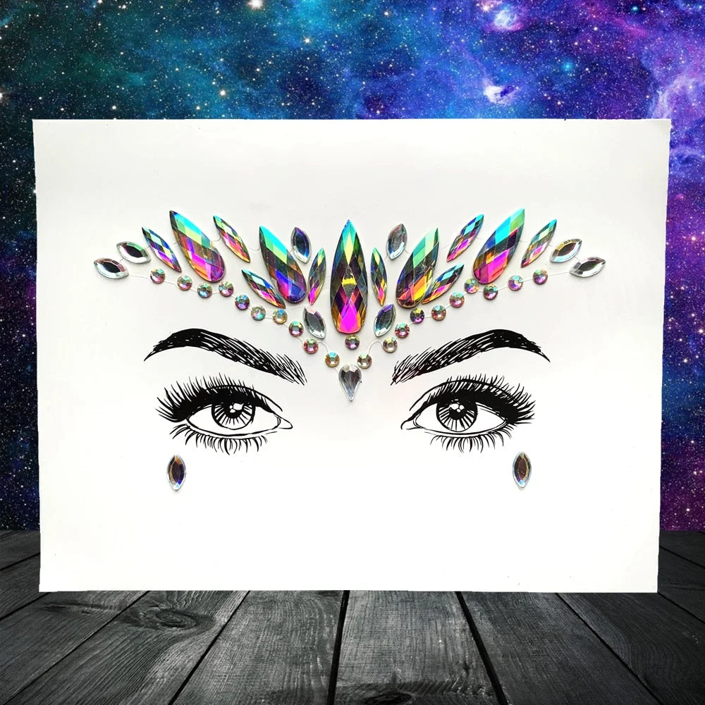 3D Flash Eye Gems Sticker Diamond Face Jewelry Acrylic Resin Drill Body Art For Party Show Rhinestone Forehead Eyebrow Eye Decor