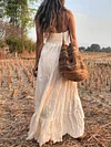 Solid Color Halterneck Backless Ruffled Asymmetric Vacation Maxi Dress