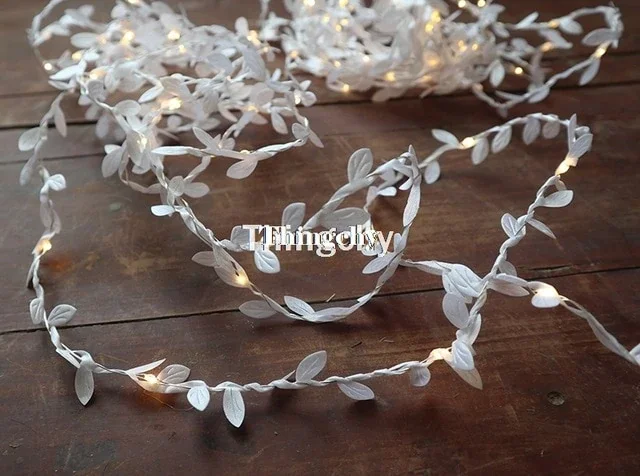 tiny leaves garland fairy light led copper wire Battery string lights for Wedding forest Table Christmas home party Decoration