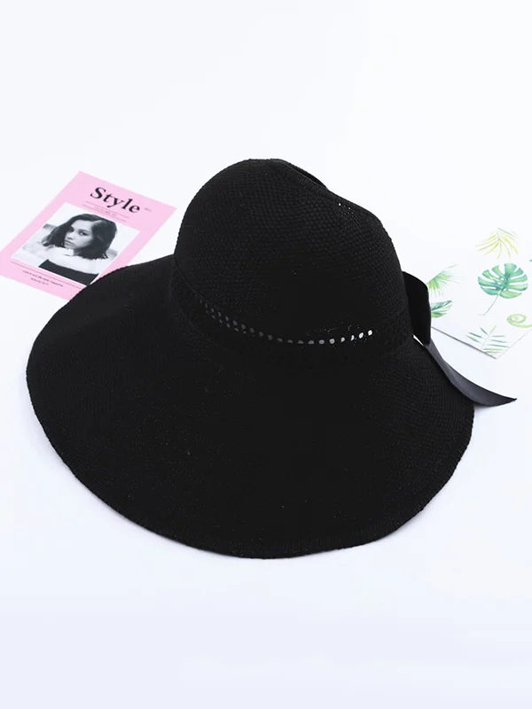 Solid Color Sunscreen Bow-Knot Straw Woven Breathable Foldable Hat