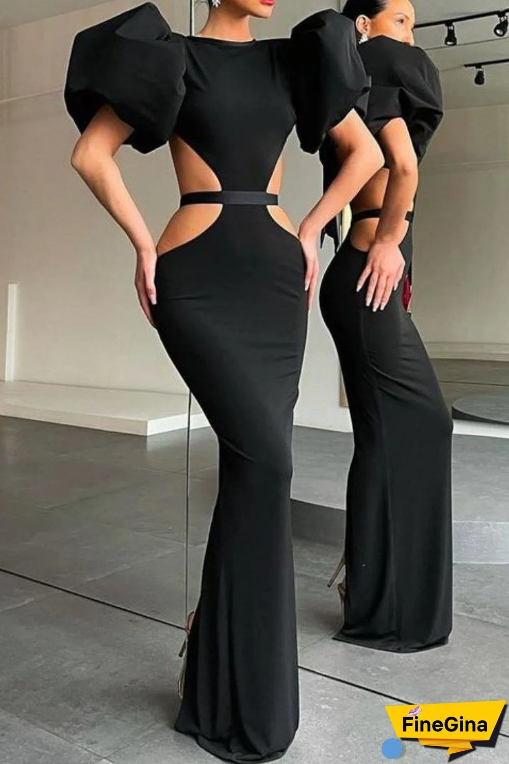 Sexy Black Cut Out Backless Evening Dress