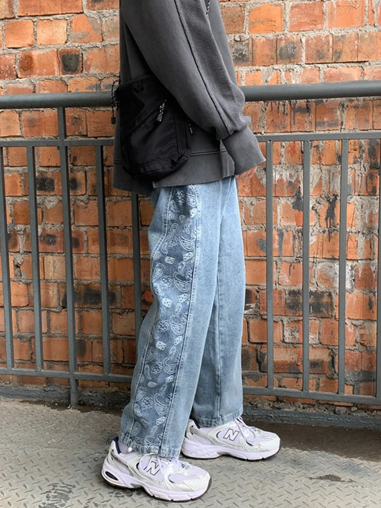 Aonga 2025 Fall Jeans Loose Straight Pants Men's Casual Pants Men Clothing  Flare Jeans  Punk Pants  Black Ripped Jeans aonga