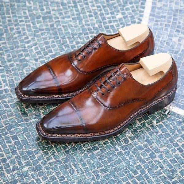 Gradient Color Effect Hand Painted Oxford Shoes Leather Shoes | EGEMISS