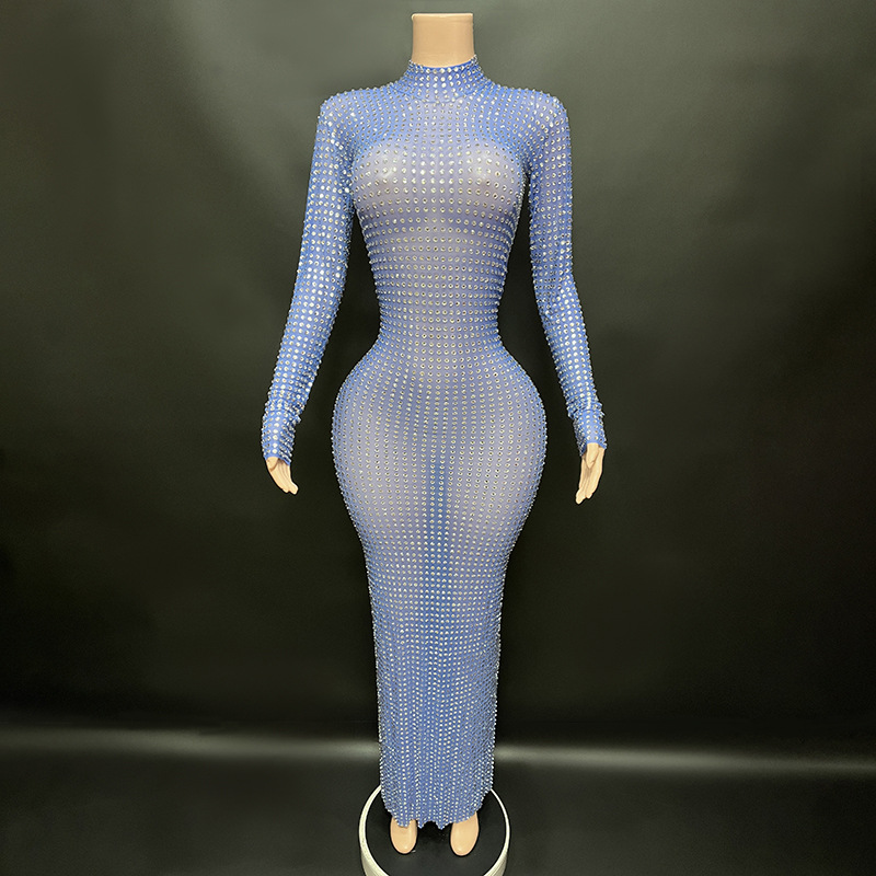 TAAFO Transparent Mesh Women Club Dresses Long Sleeves Ladies Club Dress And Clothing