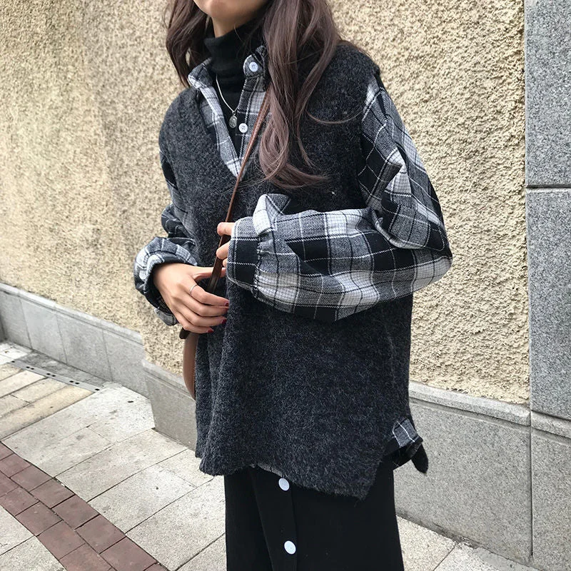 V-neck Solid Retro Women Sweater Vest Pullover Ulzzang Students Elegant Warm Outwear Tops Leisure Trendy Chic Knitted Spring New