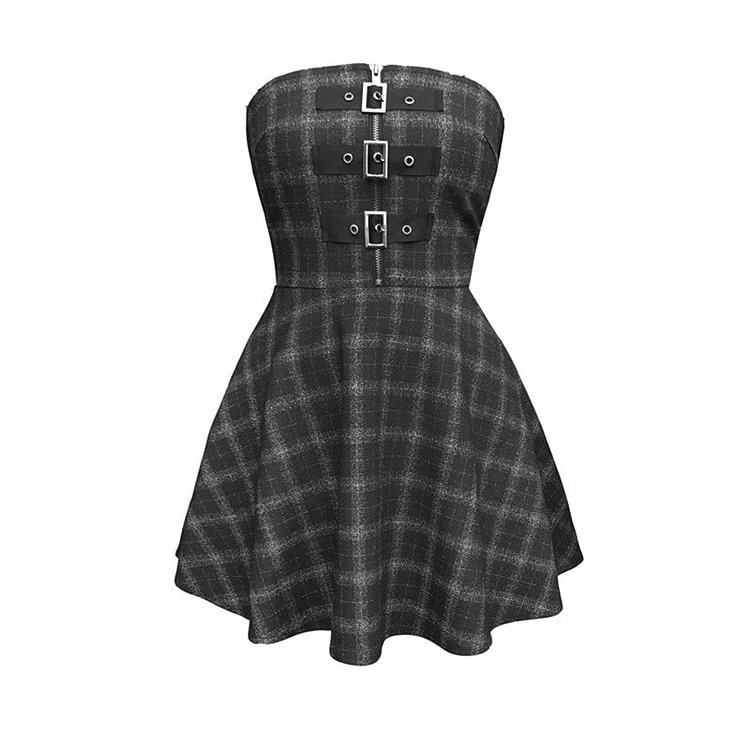 Best Kawaii - Buckle Plaid Dress