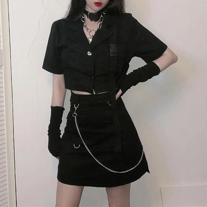 Black Gothic Short Shirt/Skirt Set SP14198