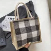 Classic Plaid Linen Daily Lunch Shopping Gift Bag