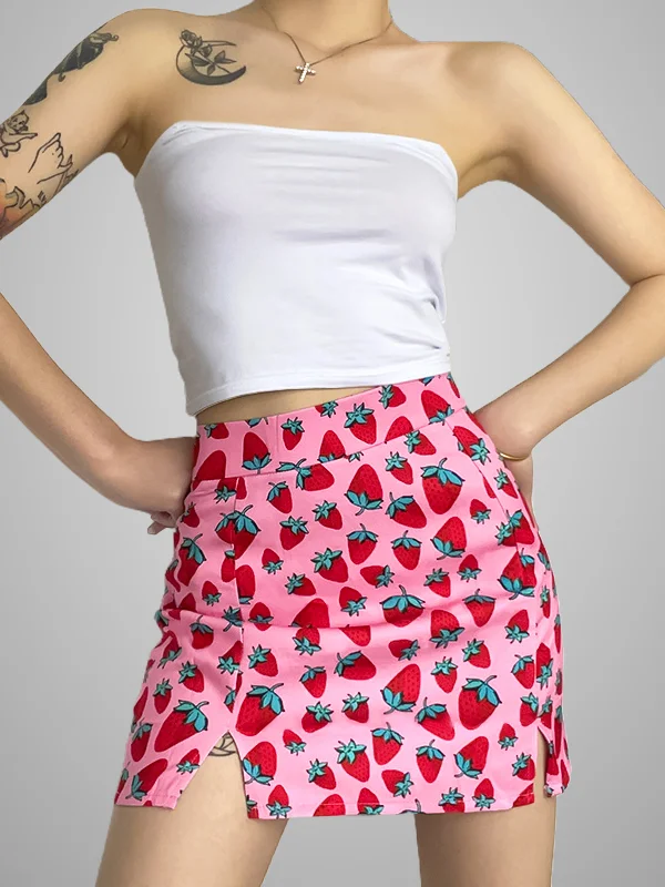 Sweet Strawberry Printed High Waist Skirt