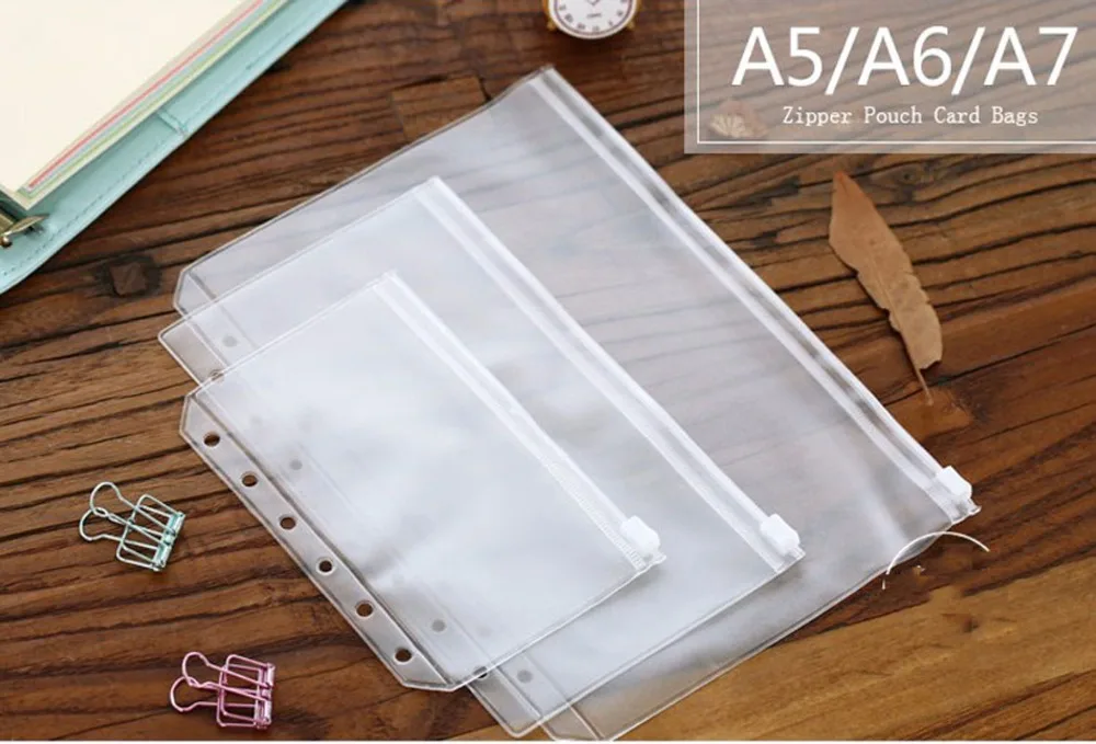 Transparent PVC Storage Bag for Traveler's Notebook Diary Day Planner Zipper Bag Business Cards, Notes Pouch Planner Accessories