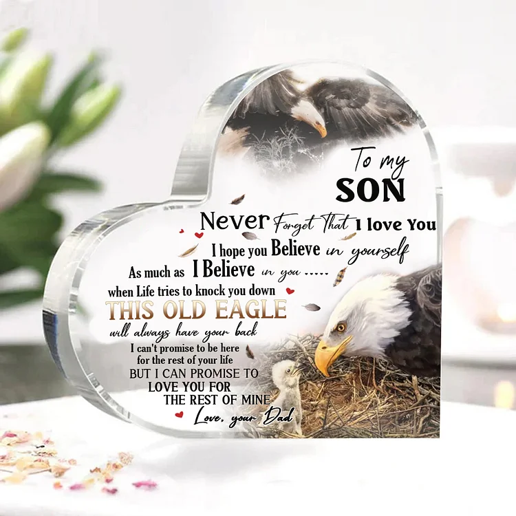 To My Son Acrylic Heart Keepsake Dad to Son Heart Ornament - This Old Eagle Will Always Have Your Back