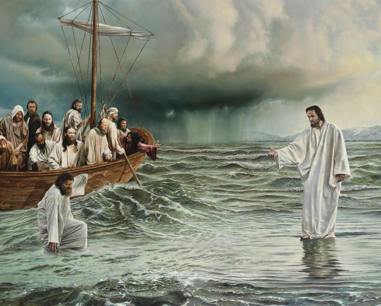 JESUS CHRIST WALKS WALKING ON THE WATER 8.5 X11 Photo Poster painting PICTURE REPRINT CHRISTIAN