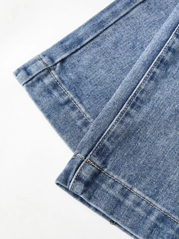 Brownm Pocket Design Blue Wash Boyfriend Jeans