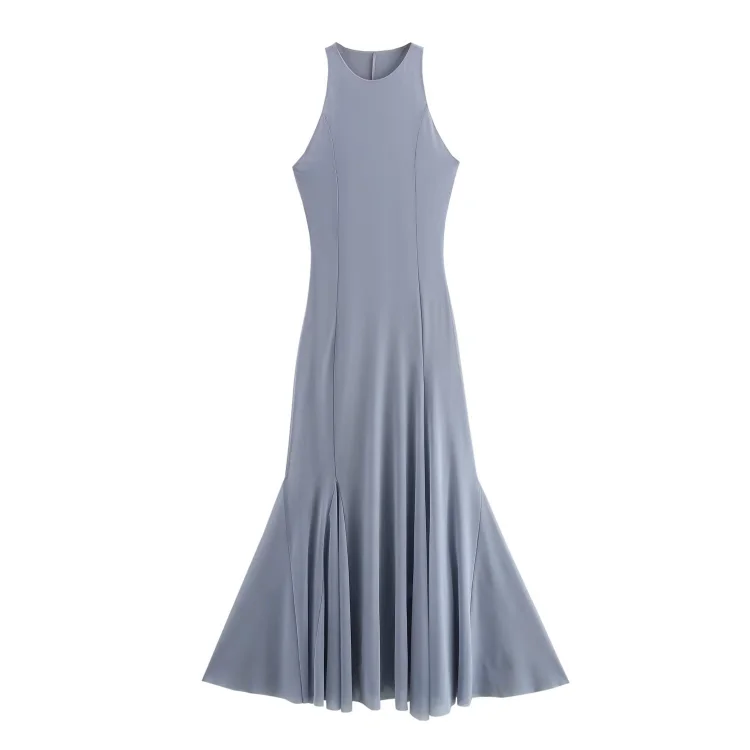 Slim Fit Wide Hem Silk Net Midi Skirt Dress