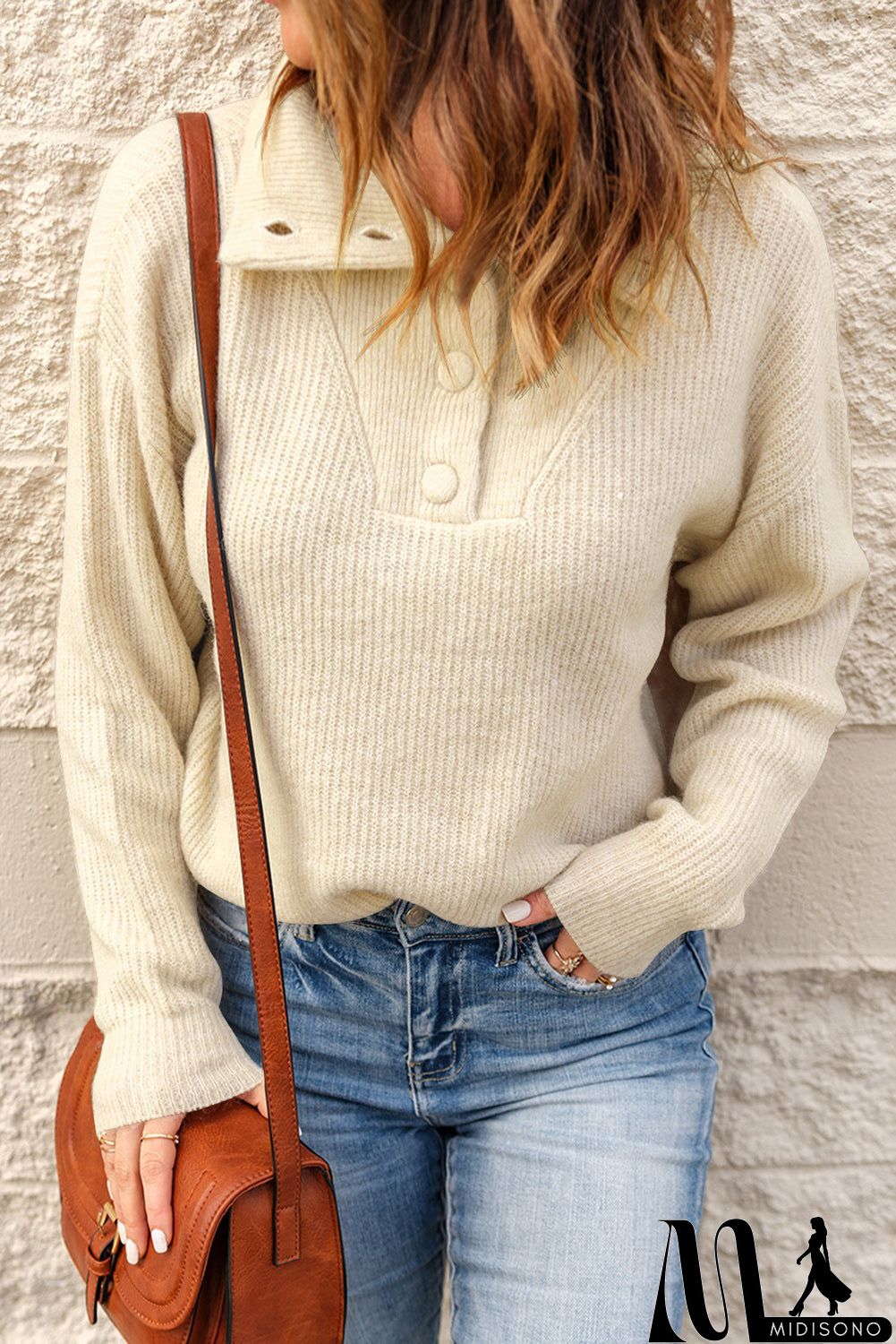 MidiSono - Apricot Comfy Ribbed Sweater