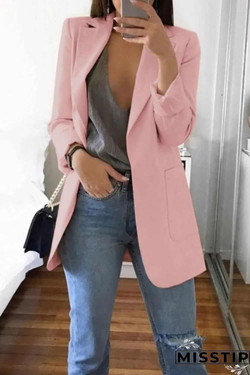 Grey Casual Long Sleeves Suit Jacket