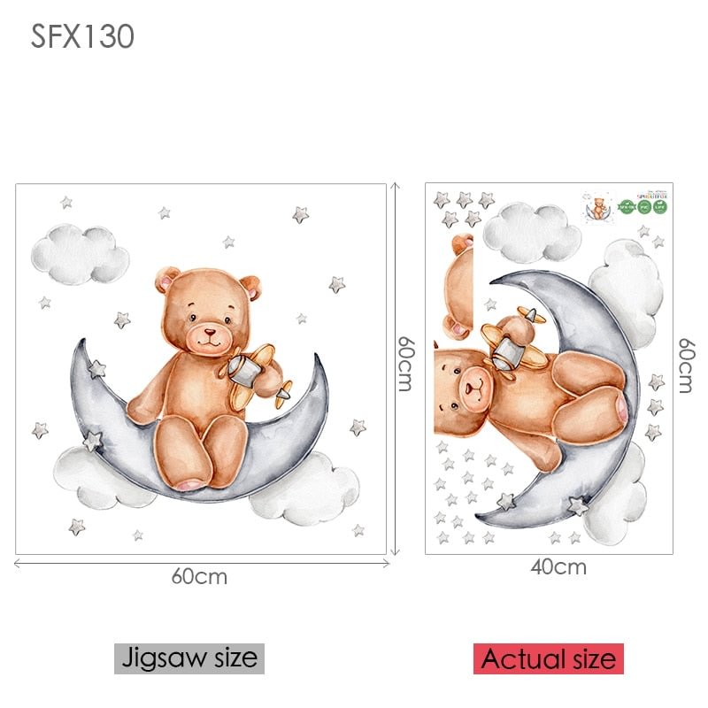 Animal Bear Pattern Wall Stickers For Kids Rooms PVC Wall Stickers Child Moon Wall Stickers For Children's Room Wallpaper
