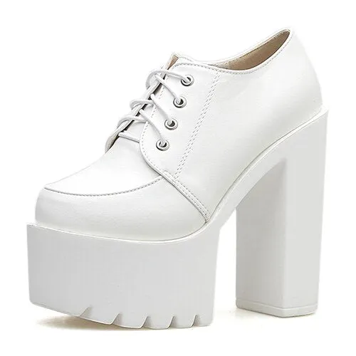 Gdgydh Spring Autumn High-heeled Shoes Women Pumps Platform Heels Black White Leather 2021 New Lacing Casual Shoes Comfortable