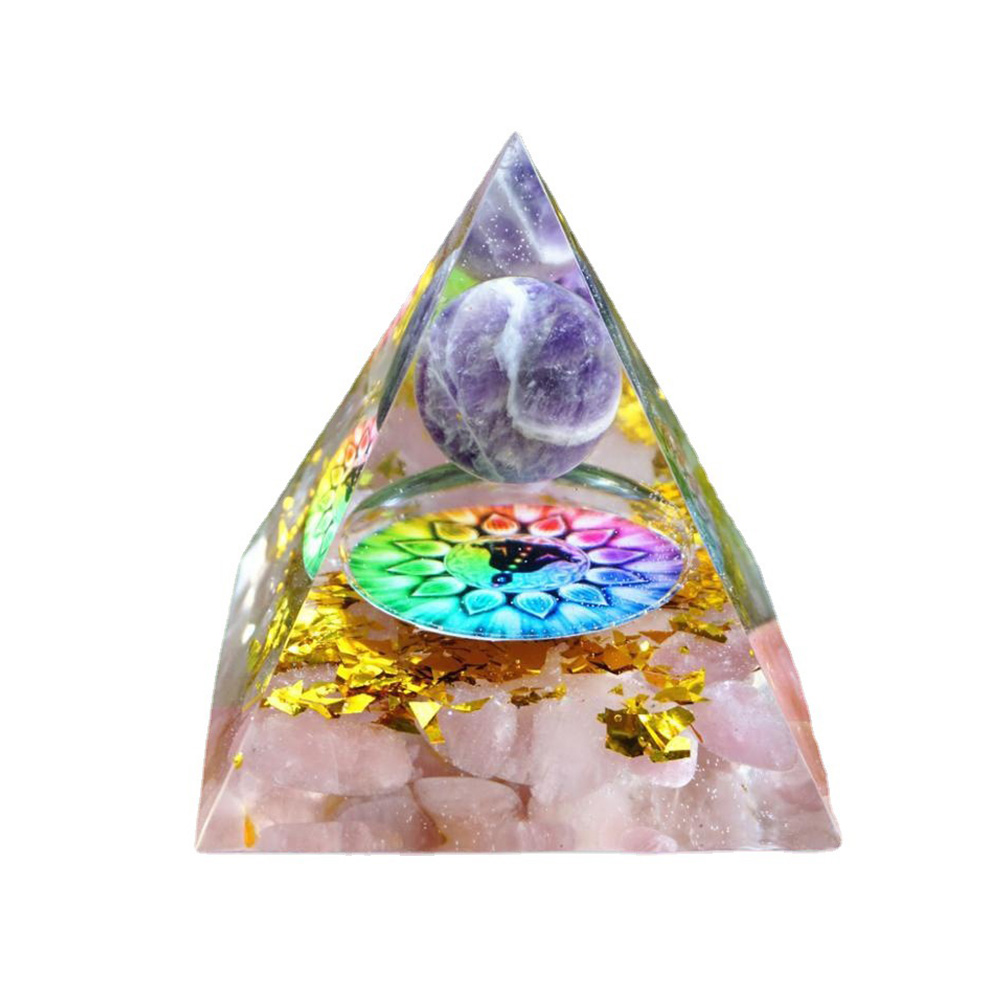 Orgonite Pyramid Amethyst Peridot Healing Crystal Energy Orgone Crafts (A)
