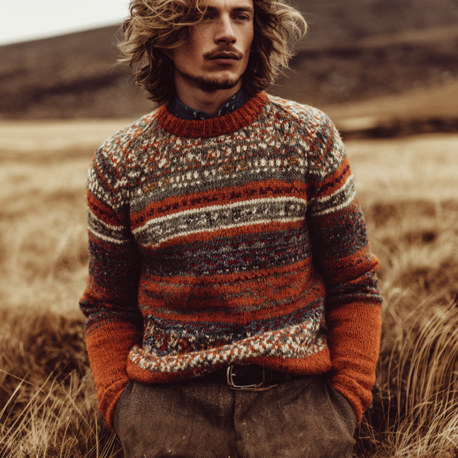 Christmas Retro British Style Men's Round Neck Knitted Sweater elevenforest