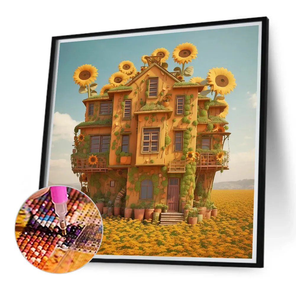 Full Round Diamond Painting 40*40cm - Sunflower House