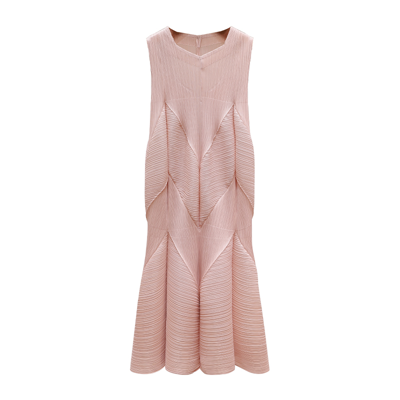 Rialishtic Summer New Loose A-Line Dress Elegant Heart Collar Sleeveless Pleated Flower Bud Skirt Mid-Length Draped Feeling Dress