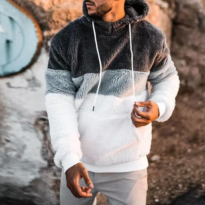 Winter Men Hoodies Plush Fluffy Sweatshirt Double Sided Long Sleeve