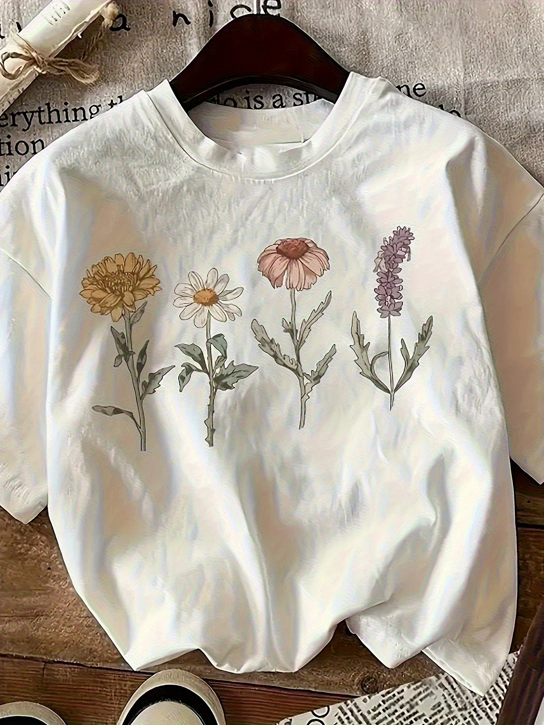 Women's Cute Floral Print Sweatshirt - Round Neck, Short Sleeve, Casual Everyday Top In White With Colorful Flower Design, Lightweight & Breathable For Spring/Summer/Fall, Spring Summer Top | Round Neck Sweatshirt | Glossy Texture | IFYHOME