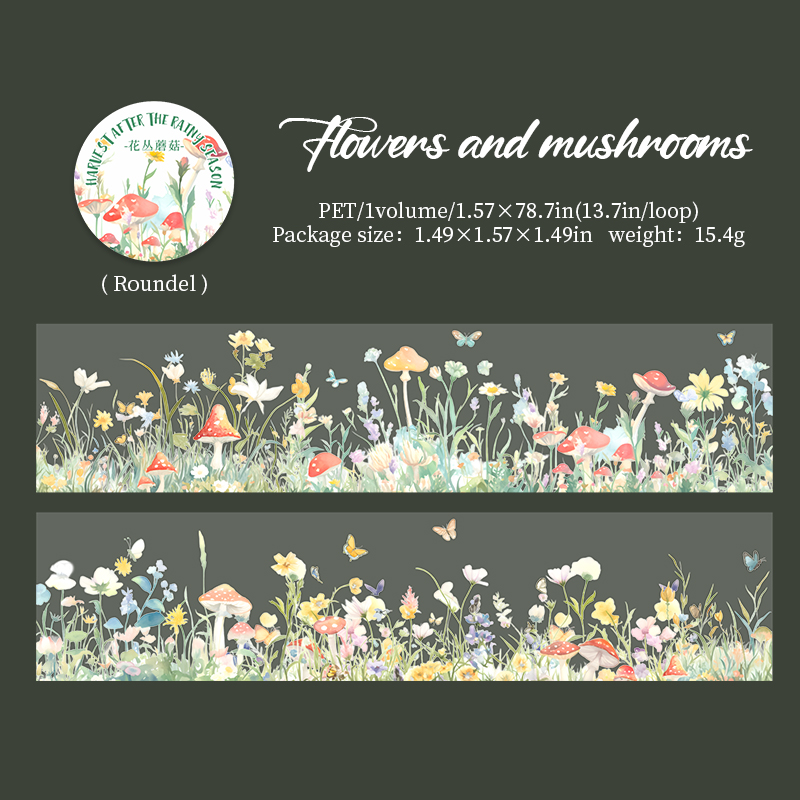 PET Tape - Harvest After The Rainy Season Series Vintage Flower Mushroom Landscape 