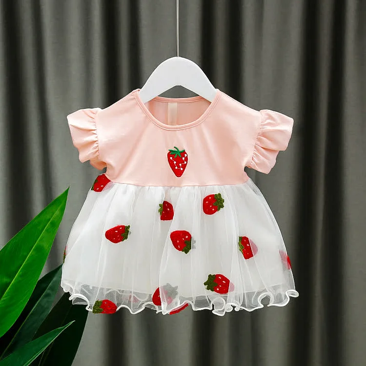 Baby Embroidered Strawberry Ruffled Sleeve Dress