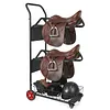 [US Local Warehouse] Rolling Horse Saddle Rack Cart with Storage Basket Saddle Pad Rack Stand 3 Tier Heavy Duty Horse Tack Organizer for Stable Storage Moving Transport Supplies