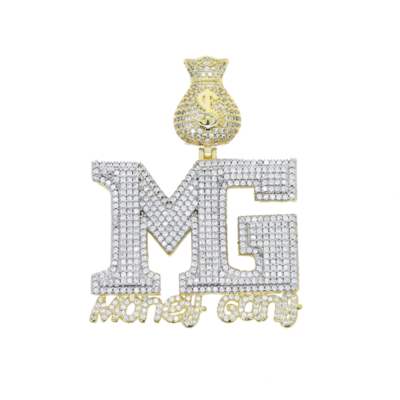 Iced Out Bling Dollar Money Gang CZ Letter Pendant Necklace Hiphop Men Jewelry-VESSFUL