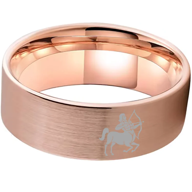 Rose Gold Tungsten Carbide Rings Flat Sagittarius Wedding Bands Flat Top Comfort Fit 4MM 6MM 8MM