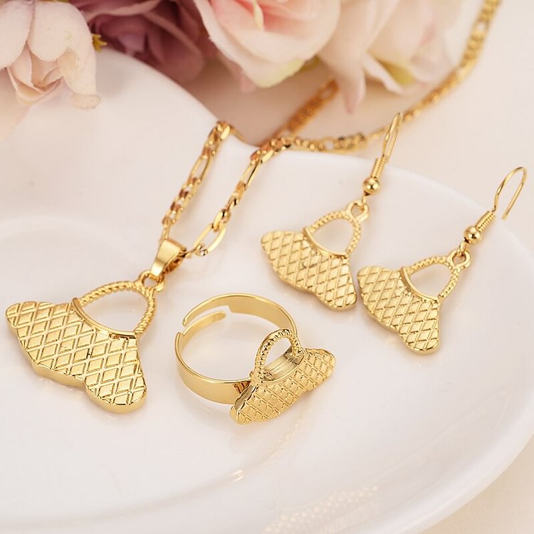 gold color PNG Necklace pendant Earrings ring Set Women Party Gift